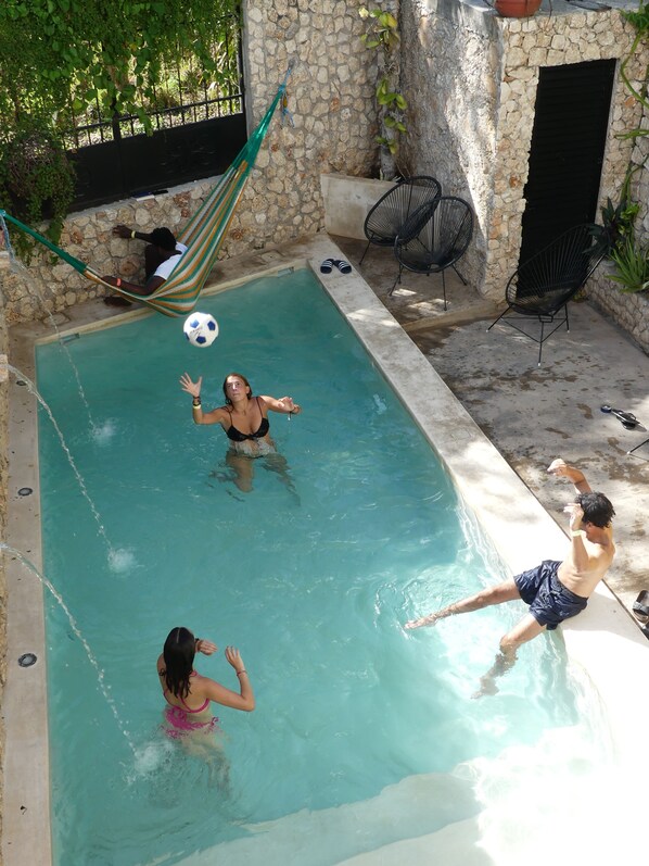 Outdoor pool, pool loungers