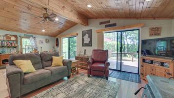 TV, fireplace, DVD player, books
