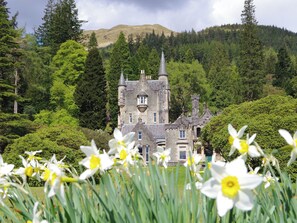 A castle surrounded by dense forest and a hill in the background. - 3 bedroom accommodation in Dunoon (Dunoon)