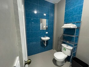 Shower, towels, soap, shampoo