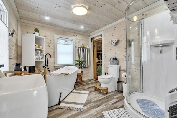 Amazing 72" tub with infrared sauna and round shower.