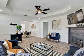 Smart TV, fireplace, video games, foosball