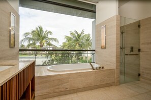 Deluxe Villa, 3 Bedrooms, Private Pool, Beach View | Bathroom | Separate bathtub and shower, rainfall showerhead, designer toiletries - Beachfront Villa in Danang Resort & Spa (Da Nang)