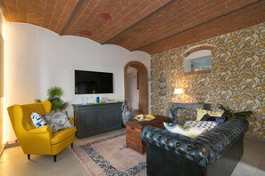 TV, fireplace - Villa "Cristina" with sea view, private pool and Wi-Fi (Riparbella)