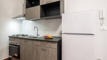 Fridge, oven, stovetop, coffee/tea maker