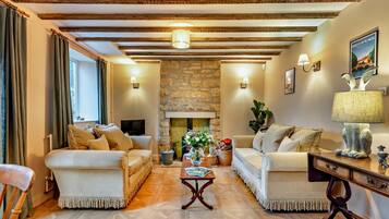 Una televisión, una chimenea