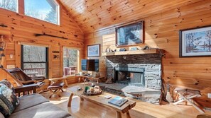 Smart TV, fireplace, DVD player, video library - Deer Ridge - 3BR, 3BA Cabin w/ Hot Tub, Firepit (Maggie Valley)