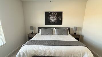 4 bedrooms, desk, iron/ironing board, travel crib
