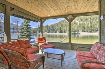 Beautiful covered porch with plenty of seating for all