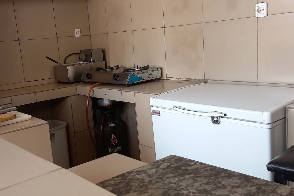 Fridge, microwave, oven, coffee/tea maker