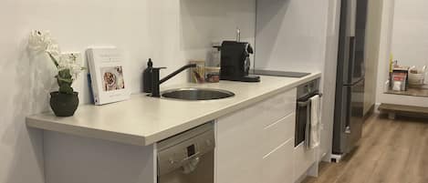 Fridge, microwave, dishwasher