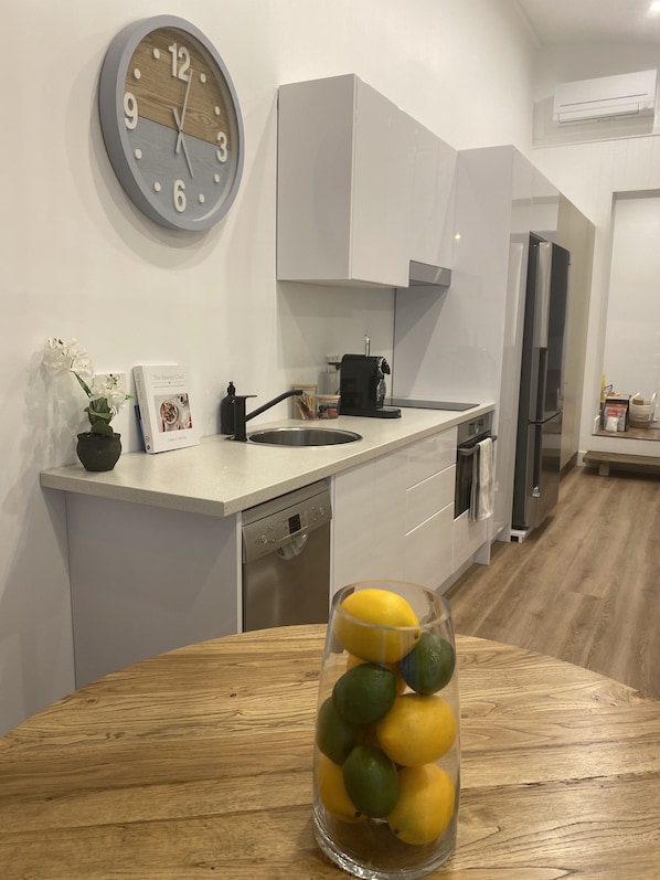 Fridge, microwave, dishwasher