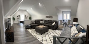 Smart TV, fireplace, table tennis, books