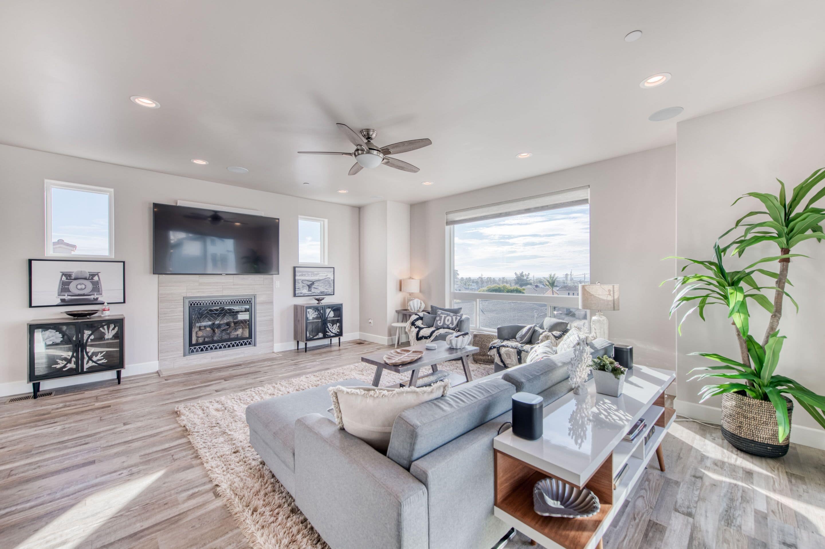 TV connectée, cheminée, chaîne hi-fi