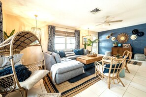 Curl up and read, snooze or watch a favorite program in the egg chair! - Casa Covella, Newly Remodeled 3BR - Steps to Beach, Shopping, Dining, & More! (Siesta Key)