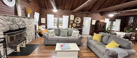 Smart TV, fireplace, DVD player