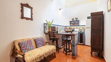 Mini-fridge, microwave, blender, mixer