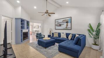 TV, fireplace