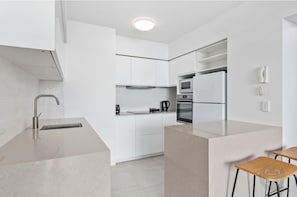 Fridge, microwave, oven, dishwasher