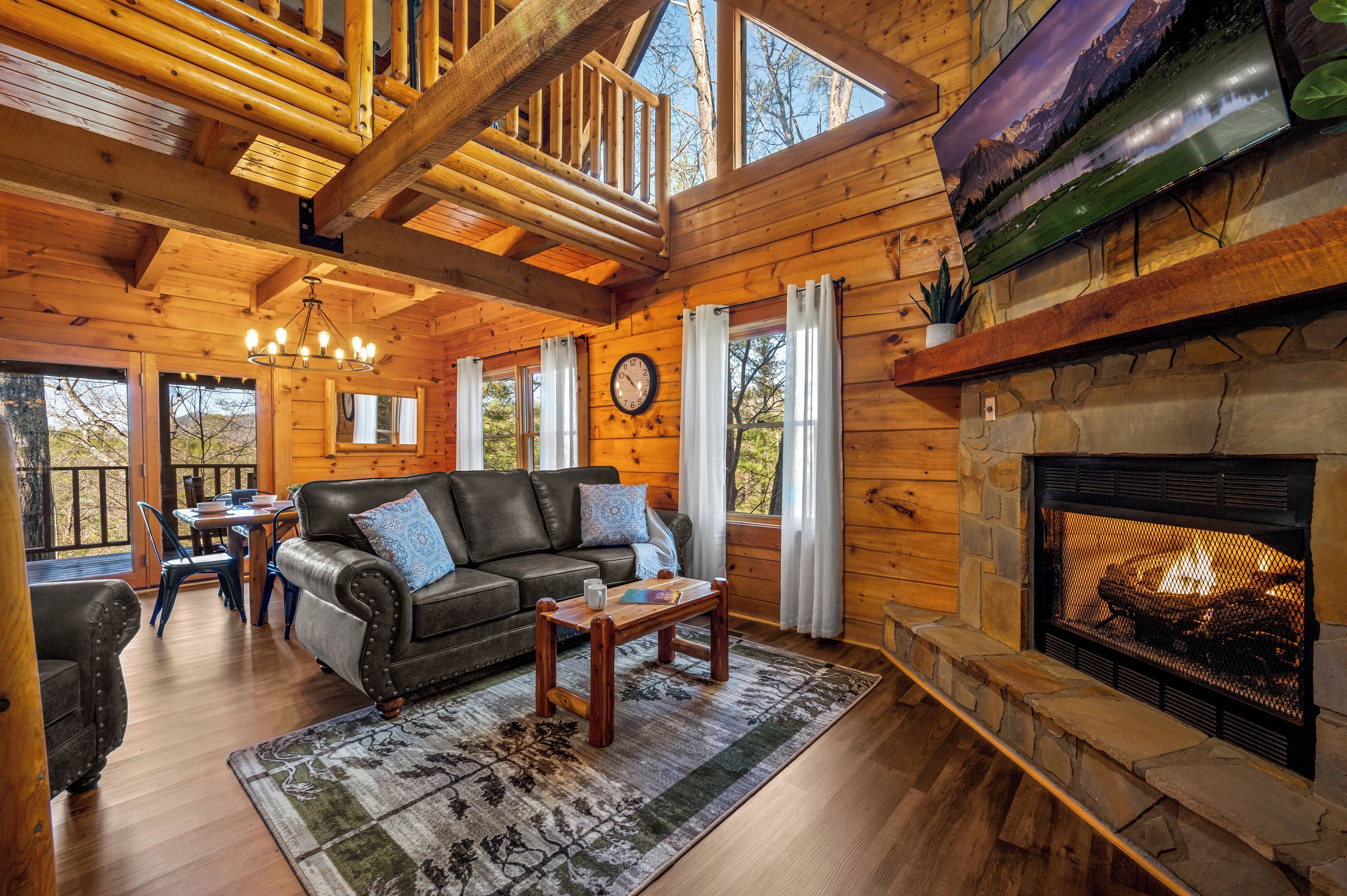 Smart TV, fireplace, foosball