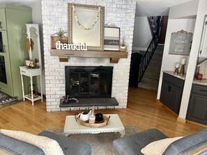 Smart TV, fireplace, table football, stereo