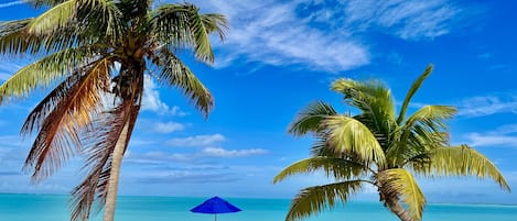 在海滩、沙滩椅、沙滩毛巾