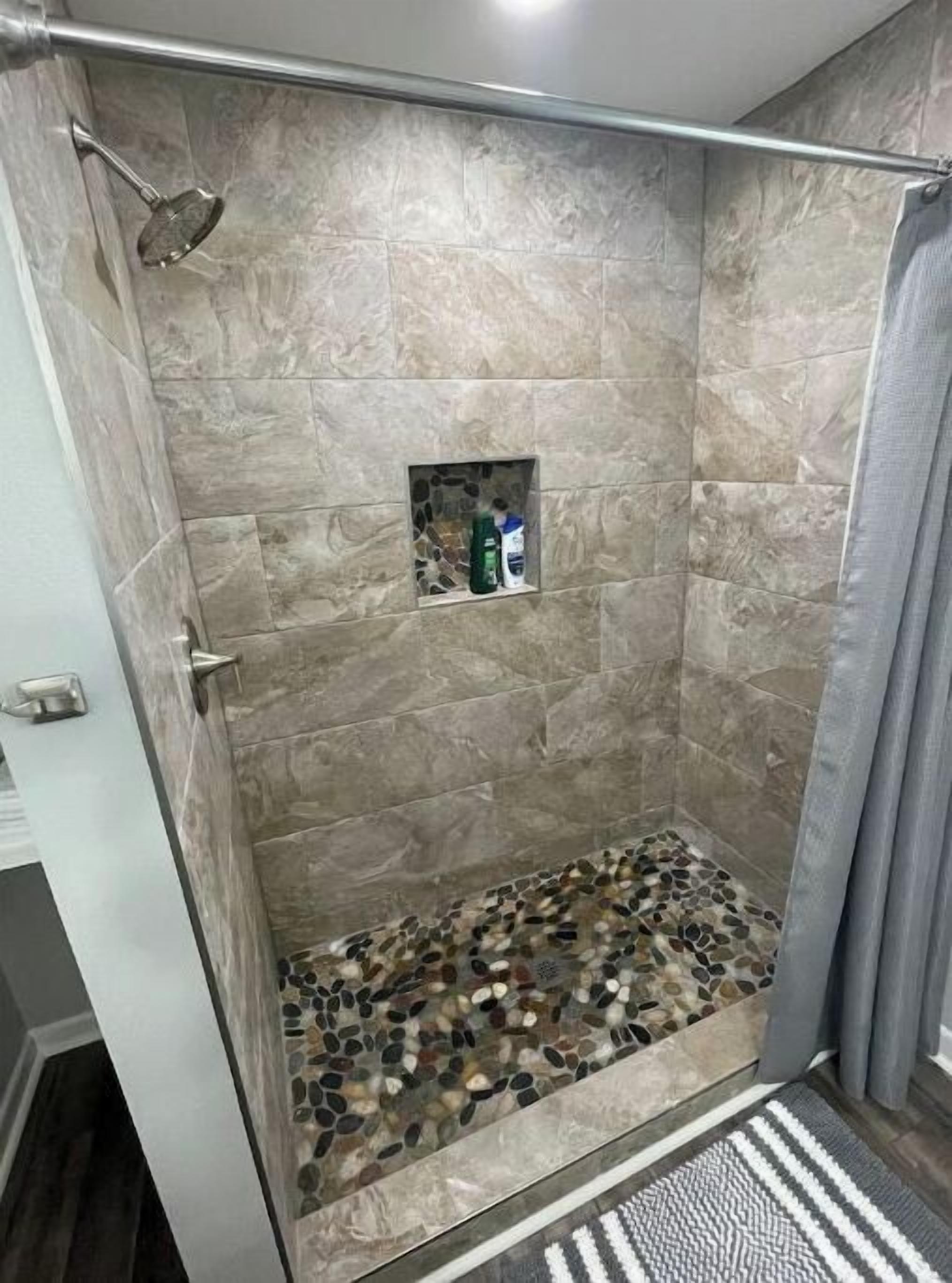 Shower, towels, soap, shampoo