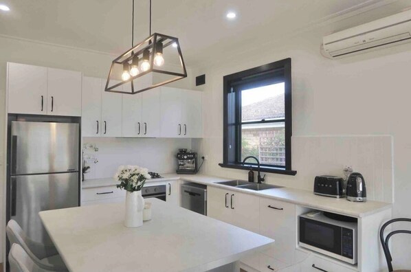 Fridge, microwave, oven, dishwasher