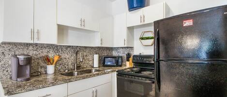 Fridge, microwave, oven, dishwasher