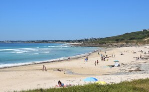 On the beach, sun loungers