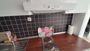Apartamento | Cocina privada | Frigorífico, horno, placa de cocina y hervidor eléctrico
