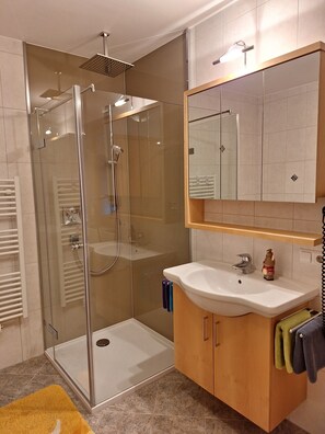 Hair dryer, towels, toilet paper