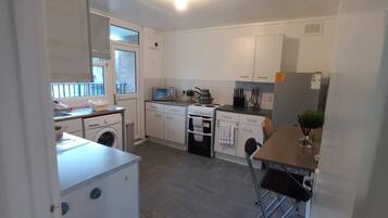 Fridge, microwave, oven, electric kettle