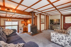 Téléviseur, foyer, lecteur de DVD, livres