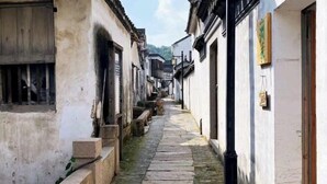 A narrow stone-paved alleyway between traditional buildings with wooden doors and windows. - Sushangyuan Boutique Hostel (Suzhou)