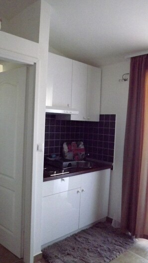 Apartamento | Cocina privada | Frigorífico, horno, placa de cocina y hervidor eléctrico