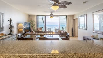 Condo, Multiple Beds, Lanai, Ocean View | Living area | 50-inch flat-screen TV with digital channels, TV