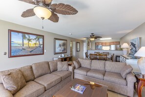 Condo, Multiple Beds, Lanai, Ocean View | Living area | 50-inch flat-screen TV with digital channels, TV - The Paradise Penthouse (Lahaina)