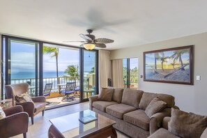Condo, Multiple Beds, Lanai, Ocean View | Living area | 50-inch flat-screen TV with digital channels, TV - The Paradise Penthouse (Lahaina)