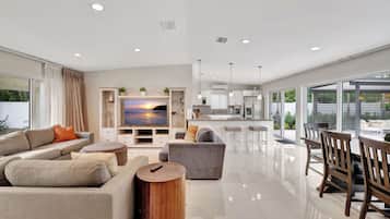 House, Multiple Beds, Pool Access, Pool View | Living area | 50-inch flat-screen TV with digital channels