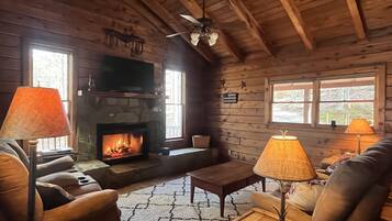 Smart TV, fireplace, video games, DVD player