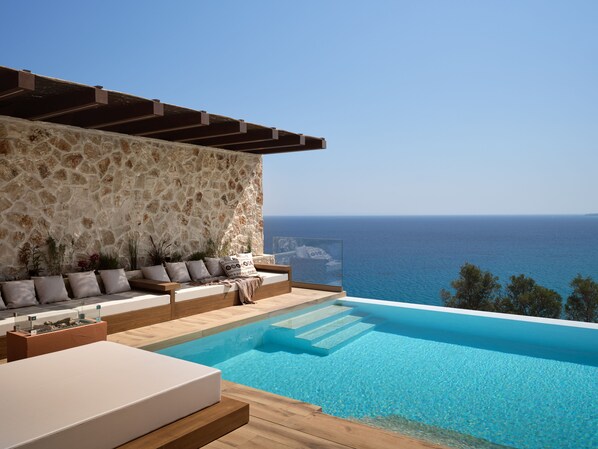 Deluxe Studio Suite, 1 Bedroom, Private Pool, Sea View | Terrace/patio - White Springs Retreat (Zakynthos)