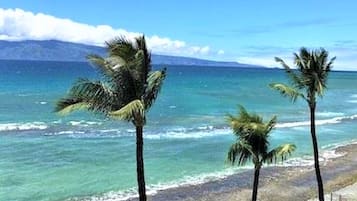 On the beach, sun loungers