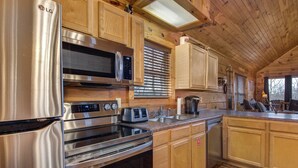 Cabin, 1 King Bed with Sofa bed, Hot Tub, Mountain View (Only Dreamin') | Private kitchen | Coffee/tea maker, fridge, microwave, oven - Only Dreamin' Cabin w/ Private Hot Tub (Sevierville)