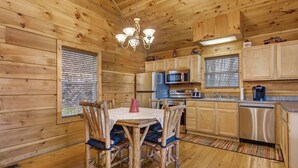 Cabin, 1 King Bed with Sofa bed, Hot Tub, Mountain View (Only Dreamin') | Private kitchen | Coffee/tea maker, fridge, microwave, oven - Only Dreamin' Cabin w/ Private Hot Tub (Sevierville)