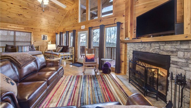 Cabin, 1 King Bed with Sofa bed, Hot Tub, Mountain View (Only Dreamin') | Living area | 42-inch flat-screen TV with cable channels, fireplace - Only Dreamin' Cabin w/ Private Hot Tub (Sevierville)