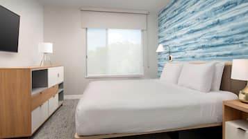 Desk, laptop workspace, blackout drapes, soundproofing