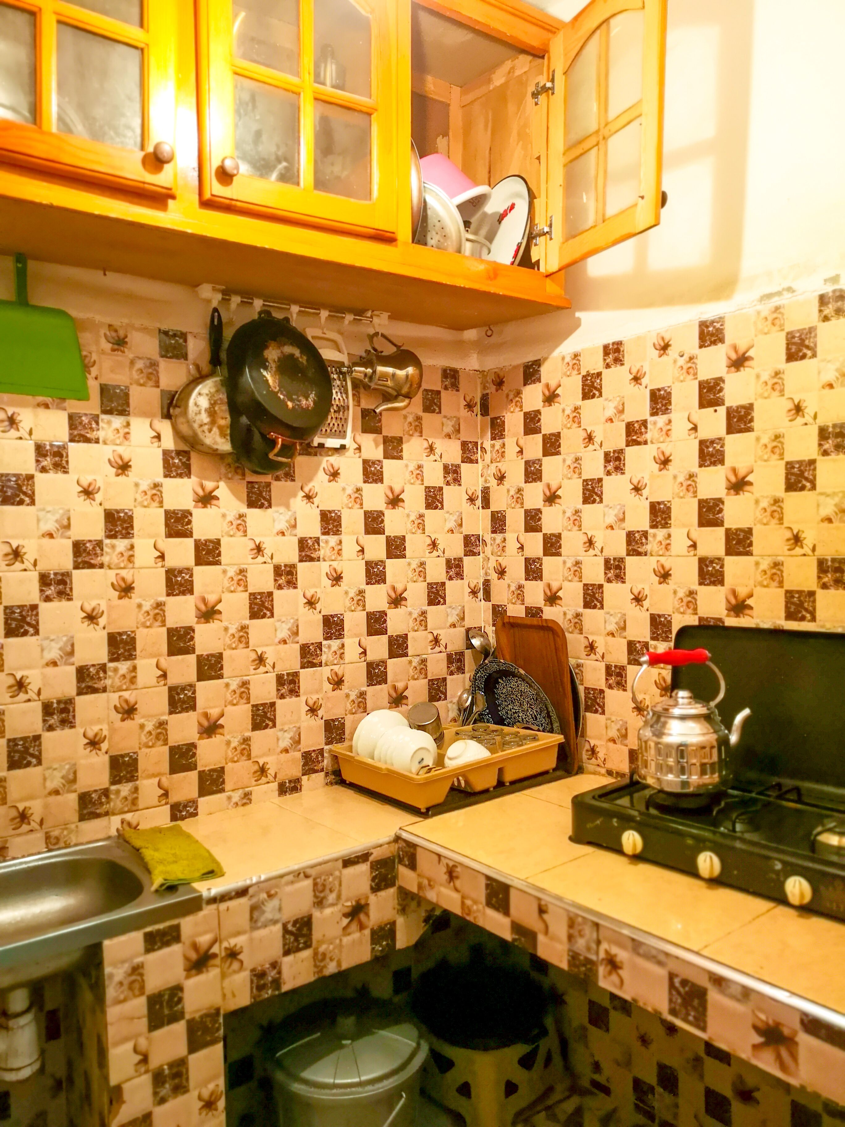 Fridge, cookware/dishes/utensils