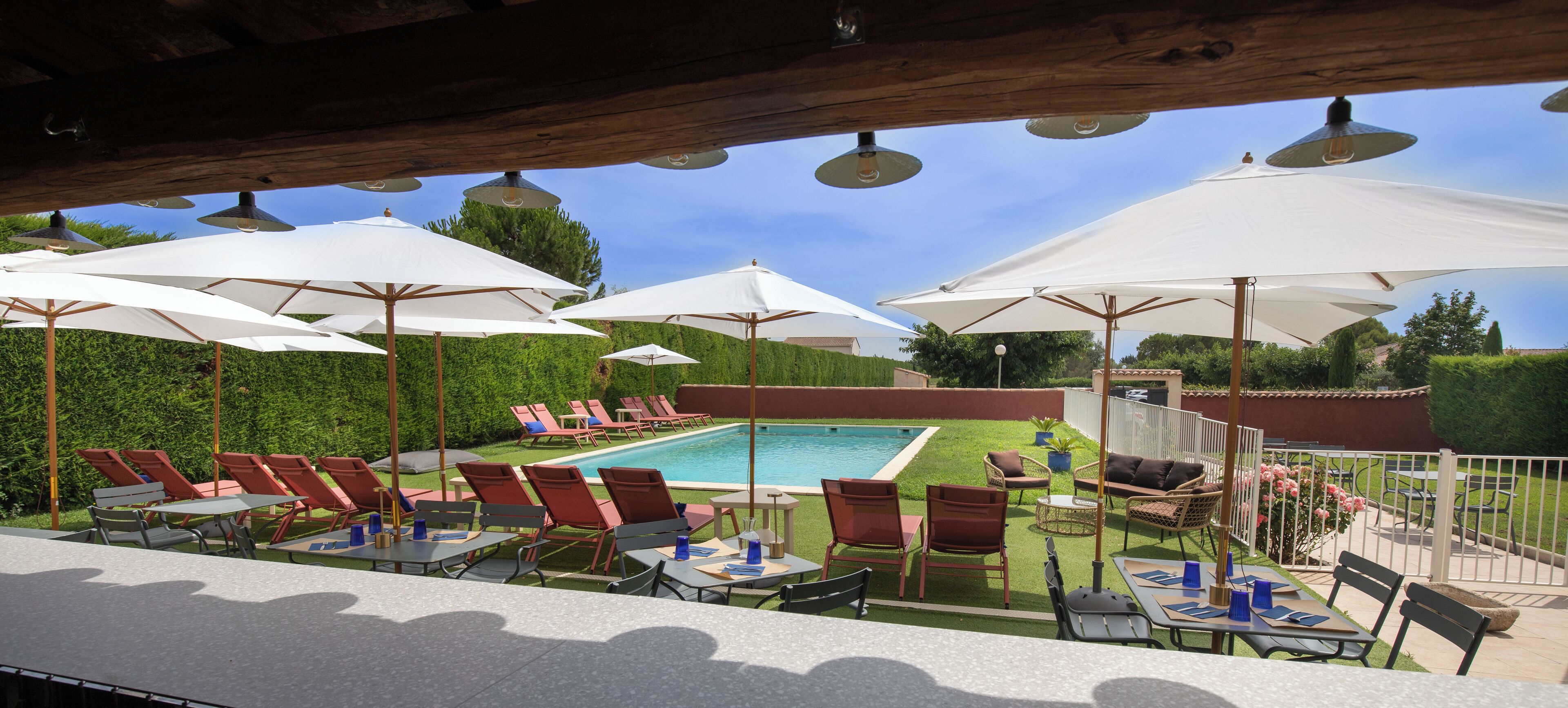 Outdoor pool, pool loungers