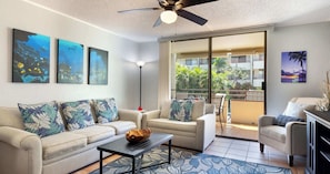 Condo, Multiple Beds, Lanai (White Sands Village #111) | Living area | 50-inch flat-screen TV with digital channels - Steps From Magic Sands Pool, Wi-fi & Attractions (Kailua-Kona)